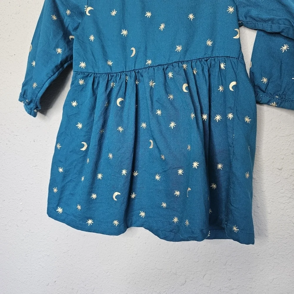 Carter's Dress Baby Girl 6m‎ Blue Gold Stars Moon Celestial Long Sleeve Holiday